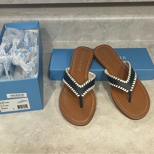 Jack Rogers Thelma Thongs Flip Flops Sz 8 Navy & White Leather